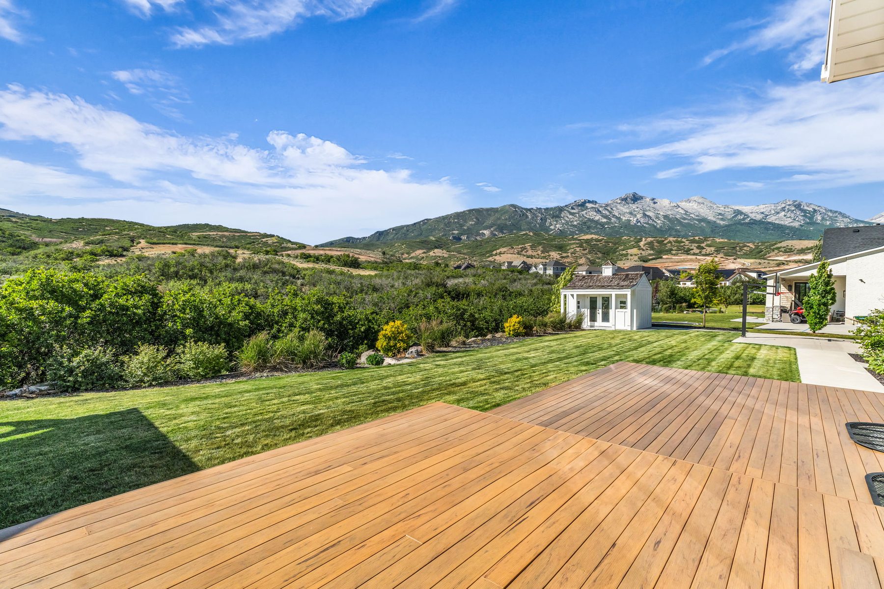 Back deck with mountain views at 12517 N Minots Ledge Dr Highland Utah
